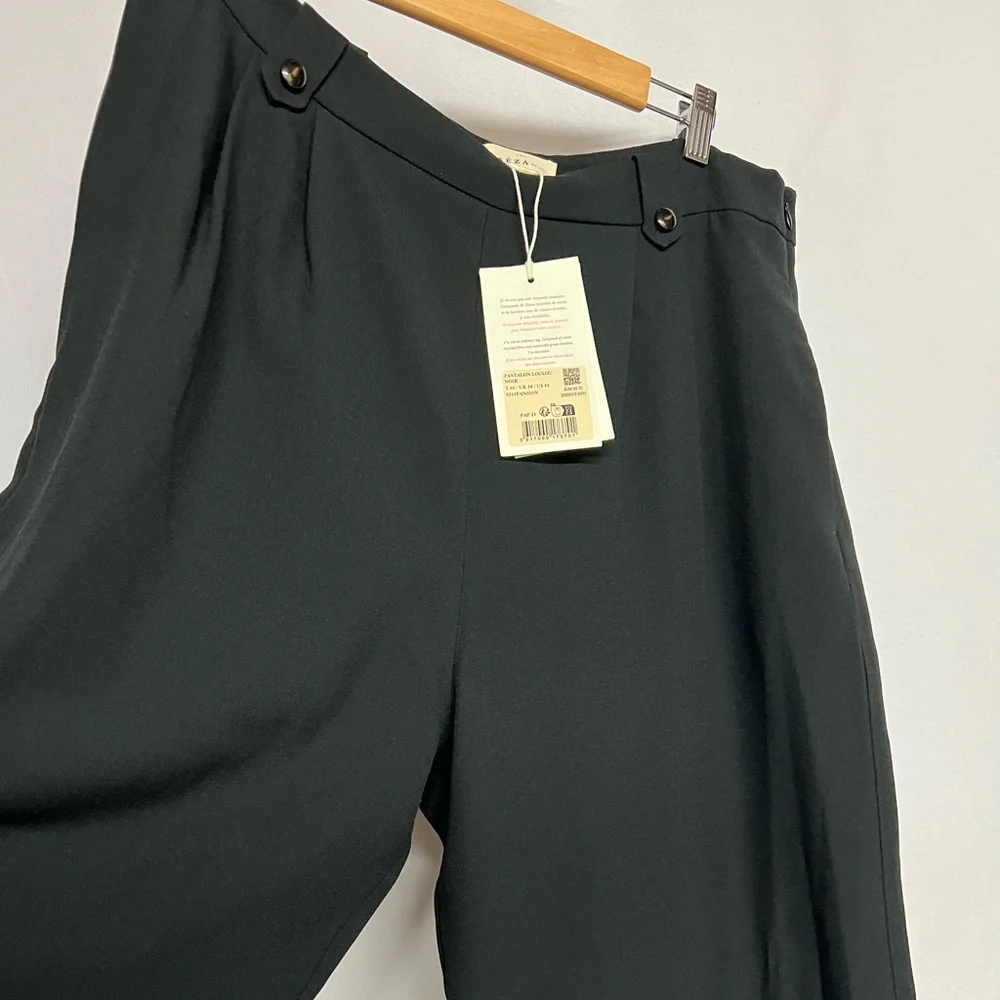 NWT Sezane Woman Black Loulou Trousers Cotton Bamboo High Waist Dress Pants 14 - Picture 3 of 15